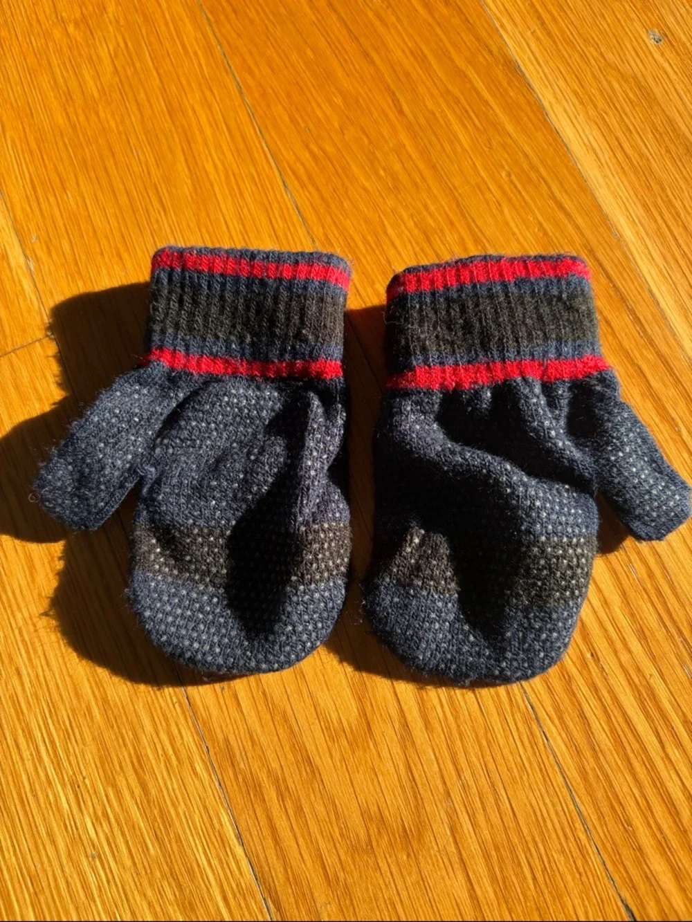 Kids Navy Mittens with Red Stripe